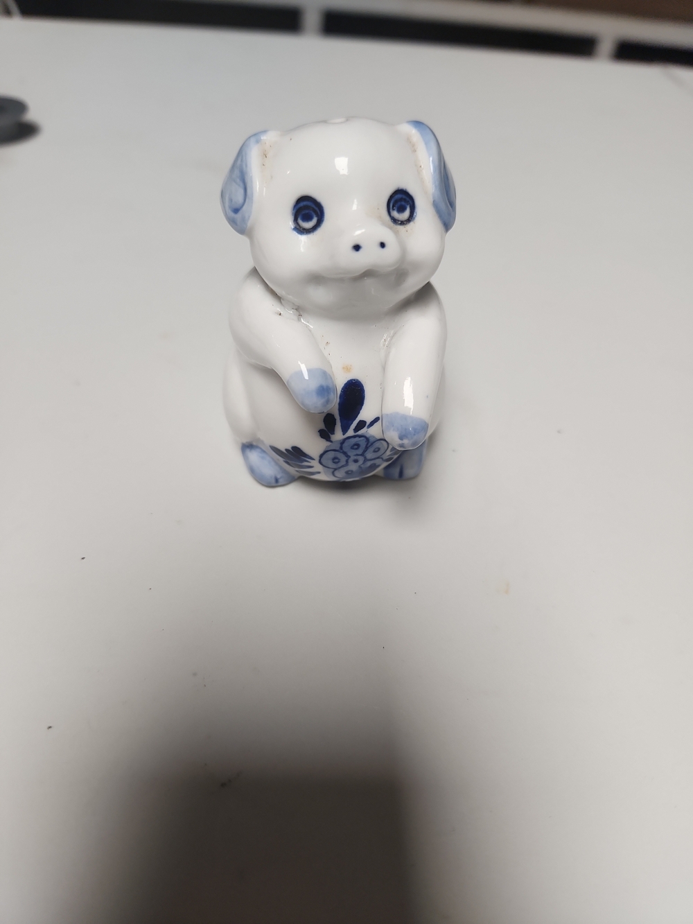 Blue Delft  White and Blue Ceramic Male Pig Salt Shaker Replacement Piece